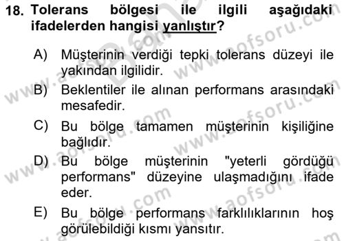 Müşteri İlişkileri Yönetimi Dersi 2023 - 2024 Yılı (Final) Dönem Sonu Sınav Soruları 18. Soru