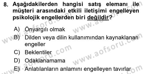 Müşteri İlişkileri Yönetimi Dersi 2023 - 2024 Yılı Yaz Okulu Sınav Soruları 8. Soru