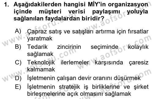 Müşteri İlişkileri Yönetimi Dersi 2024 - 2025 Yılı (Vize) Ara Sınav Soruları 1. Soru