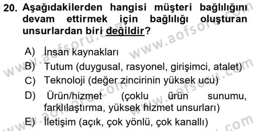 Müşteri İlişkileri Yönetimi Dersi 2024 - 2025 Yılı (Vize) Ara Sınav Soruları 20. Soru