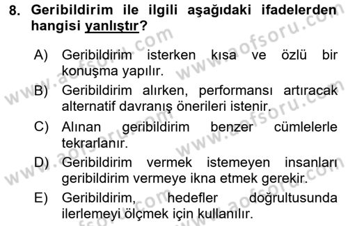 Müşteri İlişkileri Yönetimi Dersi 2024 - 2025 Yılı (Vize) Ara Sınav Soruları 8. Soru