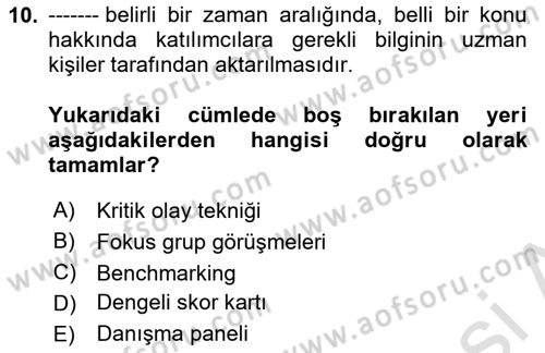 Müşteri İlişkileri Yönetimi Dersi 2024 - 2025 Yılı Yaz Okulu Sınav Soruları 10. Soru