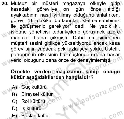 Müşteri İlişkileri Yönetimi Dersi 2024 - 2025 Yılı Yaz Okulu Sınav Soruları 20. Soru
