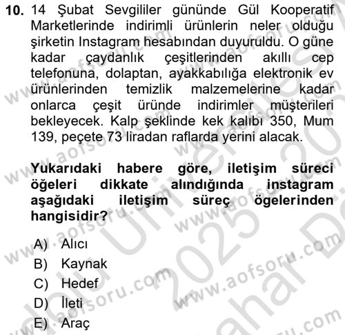 Müşteri İlişkileri Yönetimi Dersi 2025 - 2026 Yılı (Vize) Ara Sınav Soruları 10. Soru