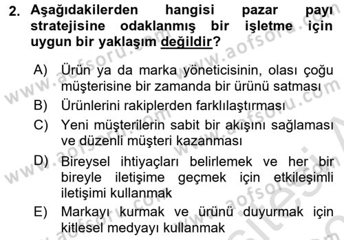 Müşteri İlişkileri Yönetimi Dersi 2025 - 2026 Yılı (Vize) Ara Sınav Soruları 2. Soru
