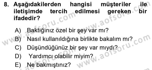 Müşteri İlişkileri Yönetimi Dersi 2025 - 2026 Yılı (Vize) Ara Sınav Soruları 8. Soru