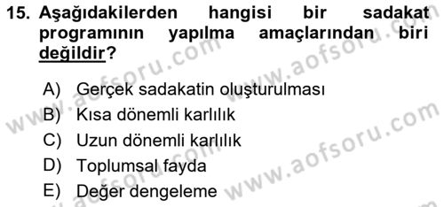 Müşteri İlişkileri Yönetimi Dersi 2025 - 2026 Yılı (Final) Dönem Sonu Sınav Soruları 15. Soru