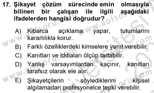 Müşteri İlişkileri Yönetimi Dersi 2025 - 2026 Yılı (Final) Dönem Sonu Sınav Soruları 17. Soru