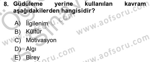 Tüketici Davranışları Dersi 2016 - 2017 Yılı 3 Ders Sınavı 8. Soru