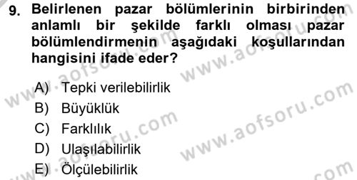 Tüketici Davranışları Dersi 2016 - 2017 Yılı 3 Ders Sınavı 9. Soru