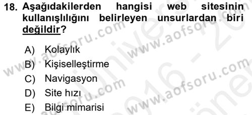 Tüketici Davranışları Dersi 2016 - 2017 Yılı (Final) Dönem Sonu Sınavı 18. Soru