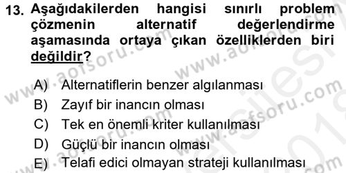 Tüketici Davranışları Dersi 2017 - 2018 Yılı (Final) Dönem Sonu Sınav Soruları 13. Soru