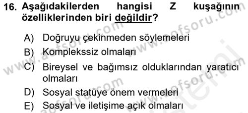 Tüketici Davranışları Dersi 2017 - 2018 Yılı (Final) Dönem Sonu Sınav Soruları 16. Soru