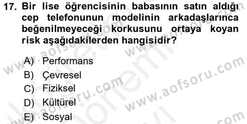 Tüketici Davranışları Dersi 2017 - 2018 Yılı (Final) Dönem Sonu Sınav Soruları 17. Soru