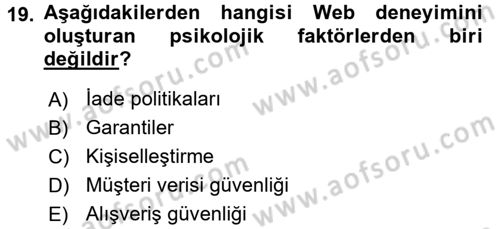 Tüketici Davranışları Dersi 2017 - 2018 Yılı (Final) Dönem Sonu Sınav Soruları 19. Soru