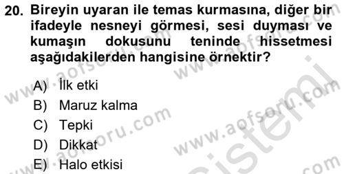 Tüketici Davranışları Dersi 2019 - 2020 Yılı (Vize) Ara Sınav Soruları 20. Soru