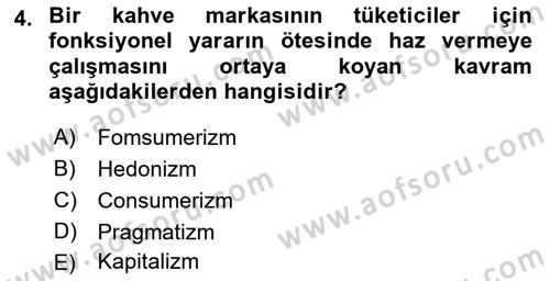 Tüketici Davranışları Dersi 2019 - 2020 Yılı (Vize) Ara Sınav Soruları 4. Soru