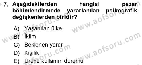 Tüketici Davranışları Dersi 2019 - 2020 Yılı (Vize) Ara Sınav Soruları 7. Soru