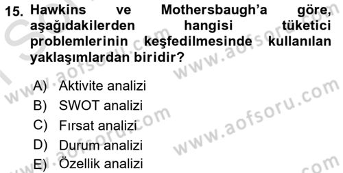 Tüketici Davranışları Dersi 2019 - 2020 Yılı (Final) Dönem Sonu Sınavı 15. Soru