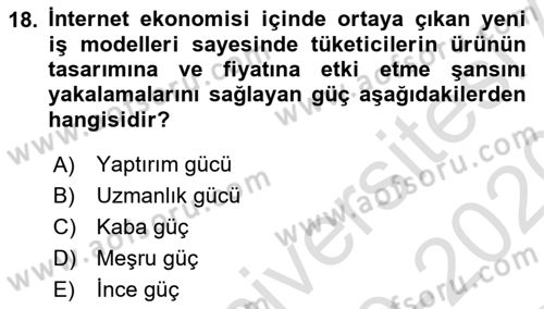 Tüketici Davranışları Dersi 2019 - 2020 Yılı (Final) Dönem Sonu Sınavı 18. Soru