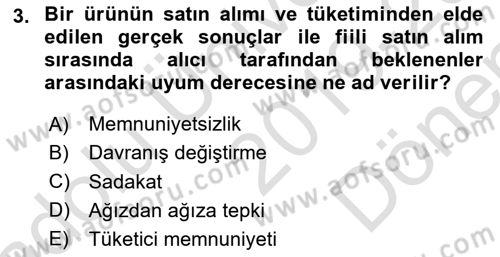 Tüketici Davranışları Dersi 2019 - 2020 Yılı (Final) Dönem Sonu Sınavı 3. Soru