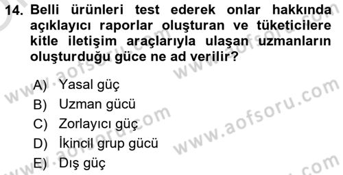 Tüketici Davranışları Dersi 2020 - 2021 Yılı Yaz Okulu Sınav Soruları 14. Soru