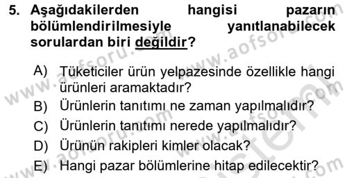 Tüketici Davranışları Dersi 2020 - 2021 Yılı Yaz Okulu Sınavı 5. Soru