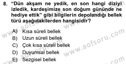 Tüketici Davranışları Dersi 2020 - 2021 Yılı Yaz Okulu Sınav Soruları 8. Soru