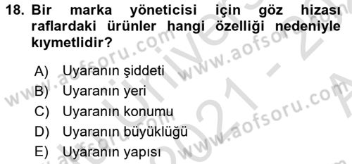 Tüketici Davranışları Dersi 2021 - 2022 Yılı (Vize) Ara Sınavı 18. Soru