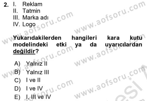 Tüketici Davranışları Dersi 2021 - 2022 Yılı (Vize) Ara Sınav Soruları 2. Soru