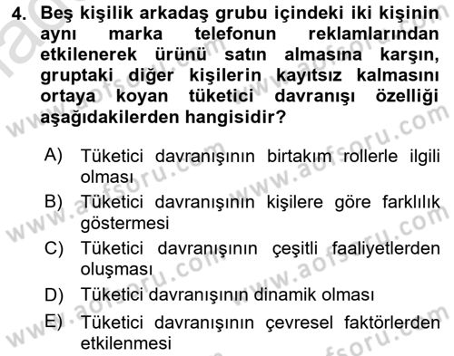 Tüketici Davranışları Dersi 2021 - 2022 Yılı (Vize) Ara Sınavı 4. Soru