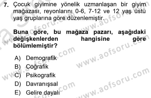 Tüketici Davranışları Dersi 2021 - 2022 Yılı (Vize) Ara Sınavı 7. Soru