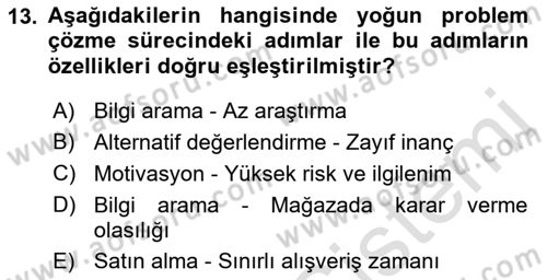 Tüketici Davranışları Dersi 2021 - 2022 Yılı (Final) Dönem Sonu Sınav Soruları 13. Soru