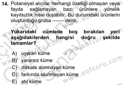 Tüketici Davranışları Dersi 2021 - 2022 Yılı (Final) Dönem Sonu Sınav Soruları 14. Soru