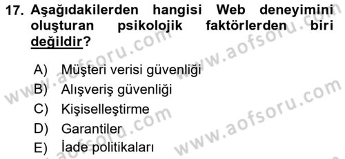 Tüketici Davranışları Dersi 2021 - 2022 Yılı (Final) Dönem Sonu Sınav Soruları 17. Soru