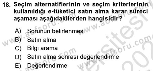 Tüketici Davranışları Dersi 2021 - 2022 Yılı (Final) Dönem Sonu Sınav Soruları 18. Soru