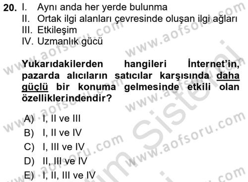 Tüketici Davranışları Dersi 2021 - 2022 Yılı (Final) Dönem Sonu Sınavı 20. Soru