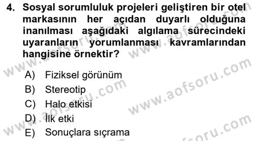 Tüketici Davranışları Dersi 2021 - 2022 Yılı (Final) Dönem Sonu Sınavı 4. Soru