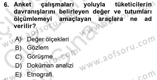 Tüketici Davranışları Dersi 2021 - 2022 Yılı (Final) Dönem Sonu Sınavı 6. Soru