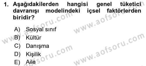 Tüketici Davranışları Dersi 2022 - 2023 Yılı (Vize) Ara Sınav Soruları 1. Soru