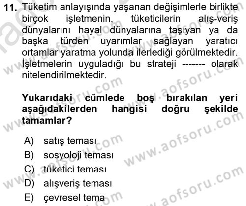 Tüketici Davranışları Dersi 2022 - 2023 Yılı (Vize) Ara Sınavı 11. Soru