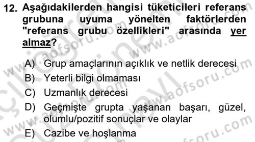 Tüketici Davranışları Dersi 2022 - 2023 Yılı (Final) Dönem Sonu Sınav Soruları 12. Soru