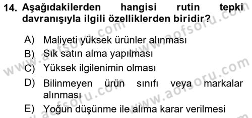 Tüketici Davranışları Dersi 2022 - 2023 Yılı (Final) Dönem Sonu Sınav Soruları 14. Soru