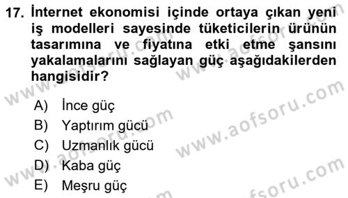 Tüketici Davranışları Dersi 2022 - 2023 Yılı (Final) Dönem Sonu Sınavı 17. Soru