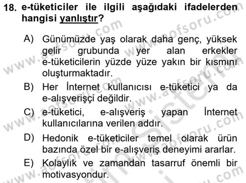 Tüketici Davranışları Dersi 2022 - 2023 Yılı (Final) Dönem Sonu Sınav Soruları 18. Soru