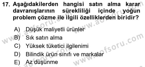 Tüketici Davranışları Dersi 2022 - 2023 Yılı Yaz Okulu Sınav Soruları 17. Soru