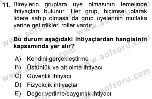 Tüketici Davranışları Dersi 2023 - 2024 Yılı (Final) Dönem Sonu Sınav Soruları 11. Soru