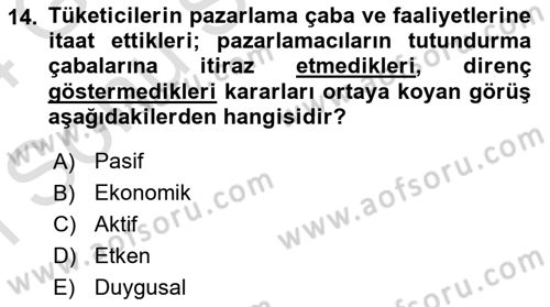 Tüketici Davranışları Dersi 2023 - 2024 Yılı (Final) Dönem Sonu Sınav Soruları 14. Soru