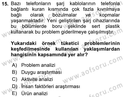 Tüketici Davranışları Dersi 2023 - 2024 Yılı (Final) Dönem Sonu Sınavı 15. Soru