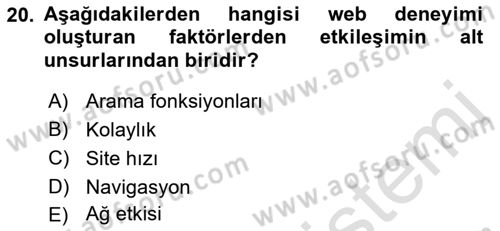 Tüketici Davranışları Dersi 2023 - 2024 Yılı (Final) Dönem Sonu Sınavı 20. Soru